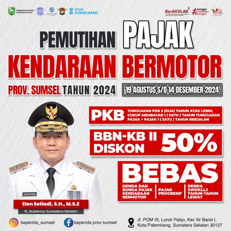 Gubernur Sumsel Gelar Pemutihan Pajak Kendaraan Bermotor Berlaku Sampai 14 Desember 2024