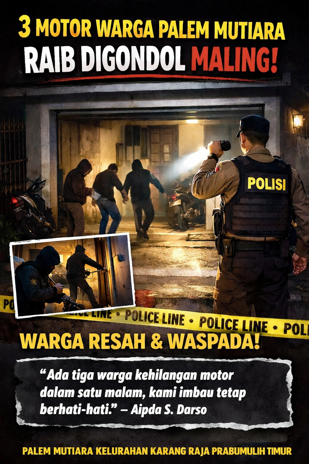Tiga Motor Warga Palem Mutiara Raib Digondol Maling, Aksi Curanmor Kembali Terjadi