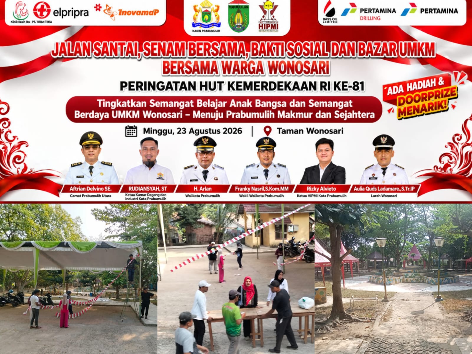 Semarak HUT RI Ke 81, Kelurahan Wonosari Bersama KADiN Gelar Jalan Santa,i UMKM Naik Kelas Hingga Peduli Anak Berprestasi