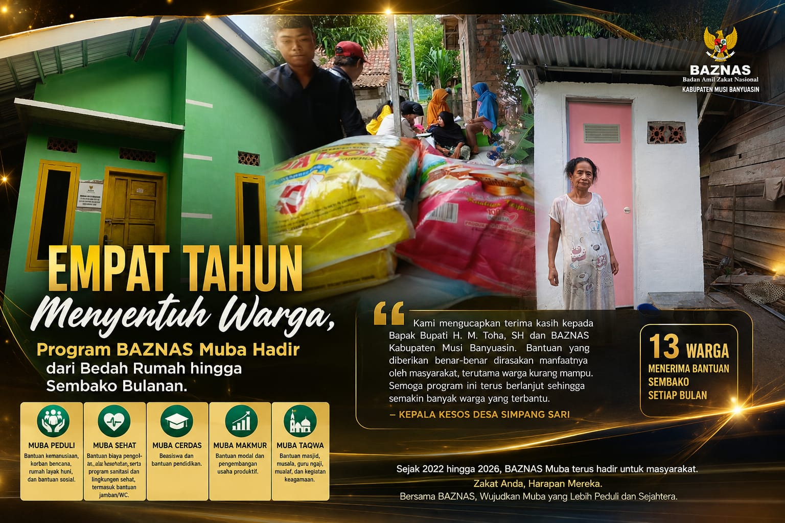 Empat Tahun Menyentuh Warga, Program BAZNAS Muba Hadir dari Bedah Rumah hingga Sembako Bulanan
